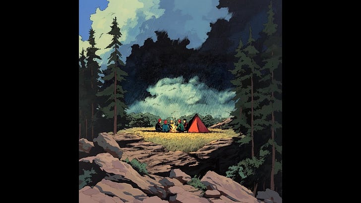 A camp under a stormy sky, from The Campfire in the Storm